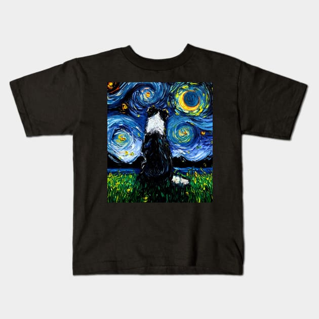 Border Collie Night 3 Kids T-Shirt by sagittariusgallery